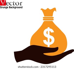 Vector de símbolo de mano para símbolo de dólar iconn Dólar con icono de mano, vector de icono de bolsa de dinero, símbolo de moneda de dólar estadounidense. Elemento de diseño gráfico Símbolo de dinero plano a mano