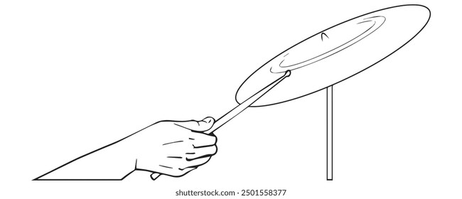 A hand hold drumsticks and hit cymbals. Illustration in outline and vector format. This is not an AI Generated content.