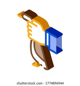 Hand Hold Duck Icon Vektor. Isometrisches Hängebahn-Duckzeichen. farbige einzelne Symbolillustration