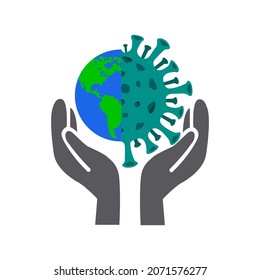 retener a mano tierra y coronavirus salvar el planeta concepto ilustración vectorial EPS10