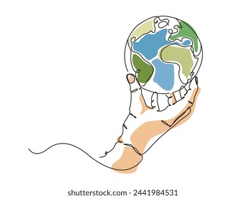La mano sostiene la tierra para mostrar el concepto de proteger el medio ambiente ilustración vectorial gráfico EPS 10