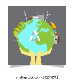 hand hold the earth.recycle concept art.the green planet.
