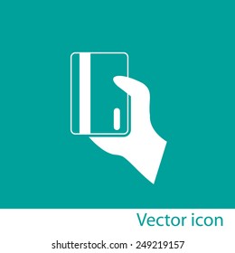 hand hold electronic card vector icon