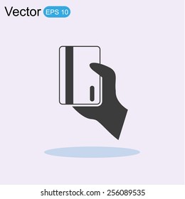 Hand hold electronic card vector icon