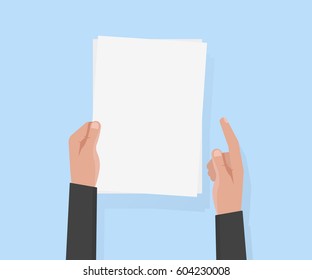 Hand hold empty a4 paper vector illustration.