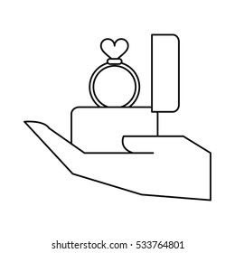 hand hold engagement box with ring heart outline