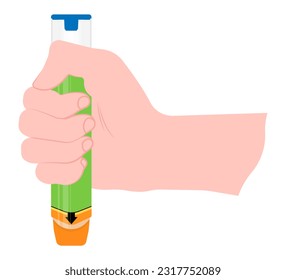 Hand hold Epinephrine Anaphylaxis the allergy drug for face swollen and bee sting by adrenaline syringe dose of allergen nut to treat life threatening in septic heart failure svg