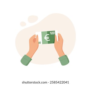 Hand hold euro banknote. Cash in human palm represents payment. Finance concept, digital style, potential usage in financial articles and business presentations.