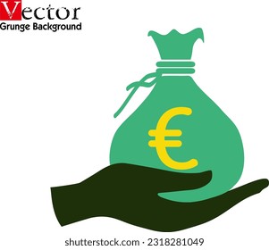 Hand hold Euro simbol vector icon, Euro with hand icon, Money bag icon vector, Euro Money Bag Icon Vector Template Flat Design. Euro Sign Flat Design