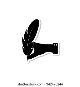 hand hold Feather - vector icon with shadow