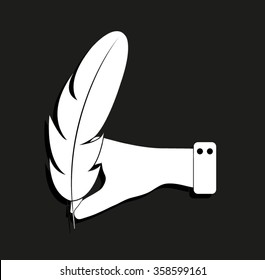 hand hold Feather -  vector icon with shadow