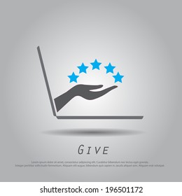 Hand Hold Five Star  From Laptop Vector Icon  