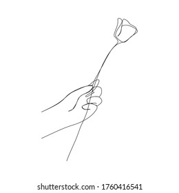 Hand hold flower continuous line one line art