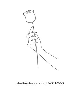 Hand hold flower continuous line one line art