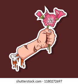 Hand hold flower vector character illustration