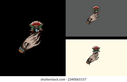hand hold flowers vector mascot design