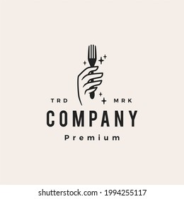 hand hold fork food restaurant hipster vintage logo vector icon illustration