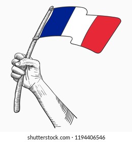 Hand Hold French National Flag of Country drawing illustration