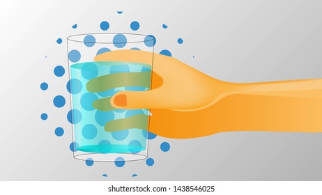 The hand hold a fresh pure glass of cold water. ( vector )