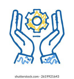 hand hold gear doodle icon sketch vector. hand hold gear sign. isolated symbol illustration