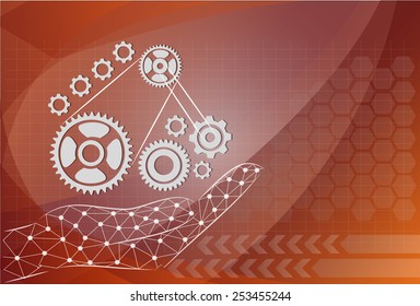 hand hold gear on background technologies, management concept.