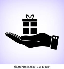hand hold gift -  black vector icon