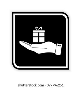 hand hold gift -  black vector icon