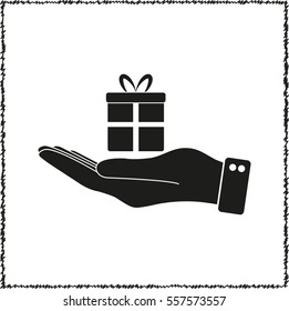 hand hold gift  - black vector icon