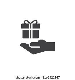 Hand hold gift box vector icon. filled flat sign for mobile concept and web design. Present solid icon. Symbol, logo illustration. Pixel perfect vector graphics