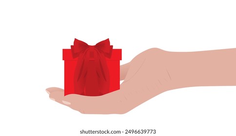 Hand hold gift box. vector