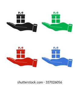 hand hold gift - color vector icon