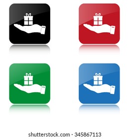 hand hold gift  - color vector icon  with shadow