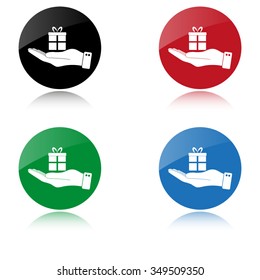 hand hold gift - color vector icon
