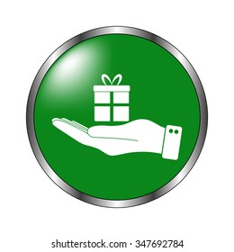 hand hold gift - green vector icon