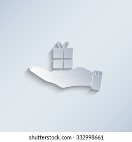 hand hold gift - paper vector icon