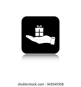 hand hold gift - vector icon  with shadow