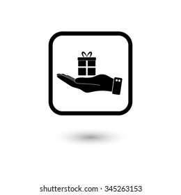 hand hold gift - vector icon