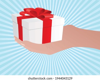 Hand hold gift. vector illustration