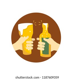 Hand hold glass of beers making a toast