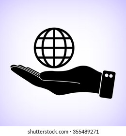 hand hold globe -  black vector icon