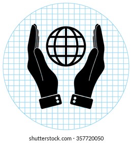 hand hold globe  - black vector icon