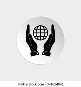 hand hold globe  - black vector icon