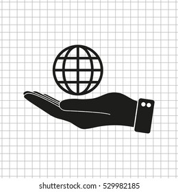 hand hold globe  - black vector icon