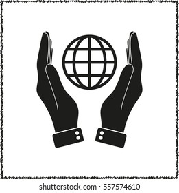 hand hold globe -  black vector icon