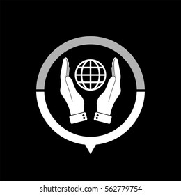 hand hold globe  - black vector icon