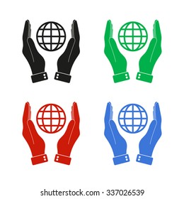 hand hold globe - color vector icon