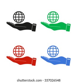 hand hold globe - color vector icon