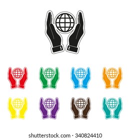 hand hold globe - color vector icon