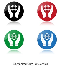 hand hold globe - color vector icon