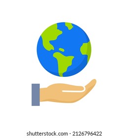 Mano sujete el icono de globo terrestre. Mano sostén planeta salvado entorno icono logo vector proteger eco